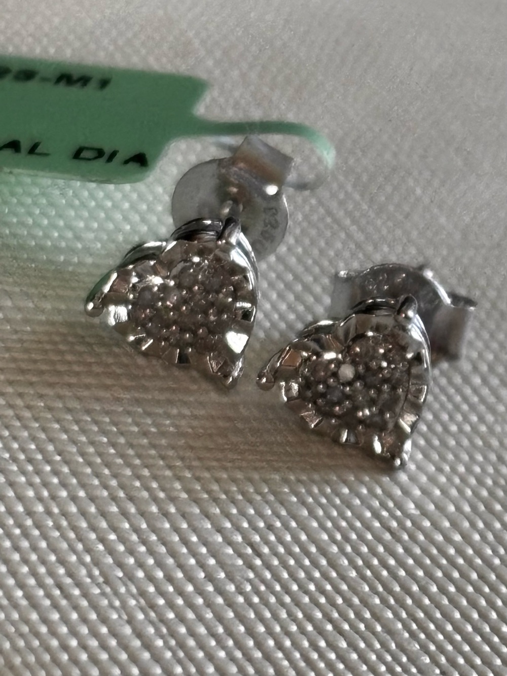 Heart Cluster Natural Diamond Stud Earrings - Silver